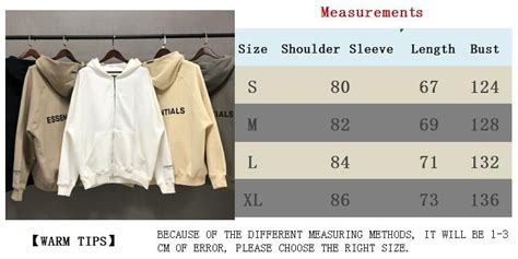 fear of god essentials size chart women's